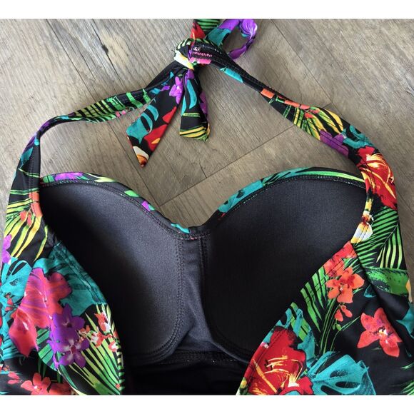 Catalina Women's XL 16-18 Twist Front Ruched Tropical Floral One Piece Swimsuit - Picture 4 of 6